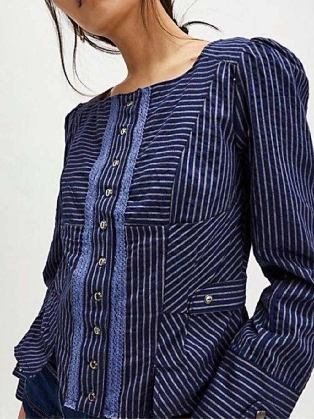 Free People Darcy Navy jacket And White
